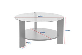 Nordure Mesa de Café Clara, Vidrio Templado y Melamina, Travertino y Transparente